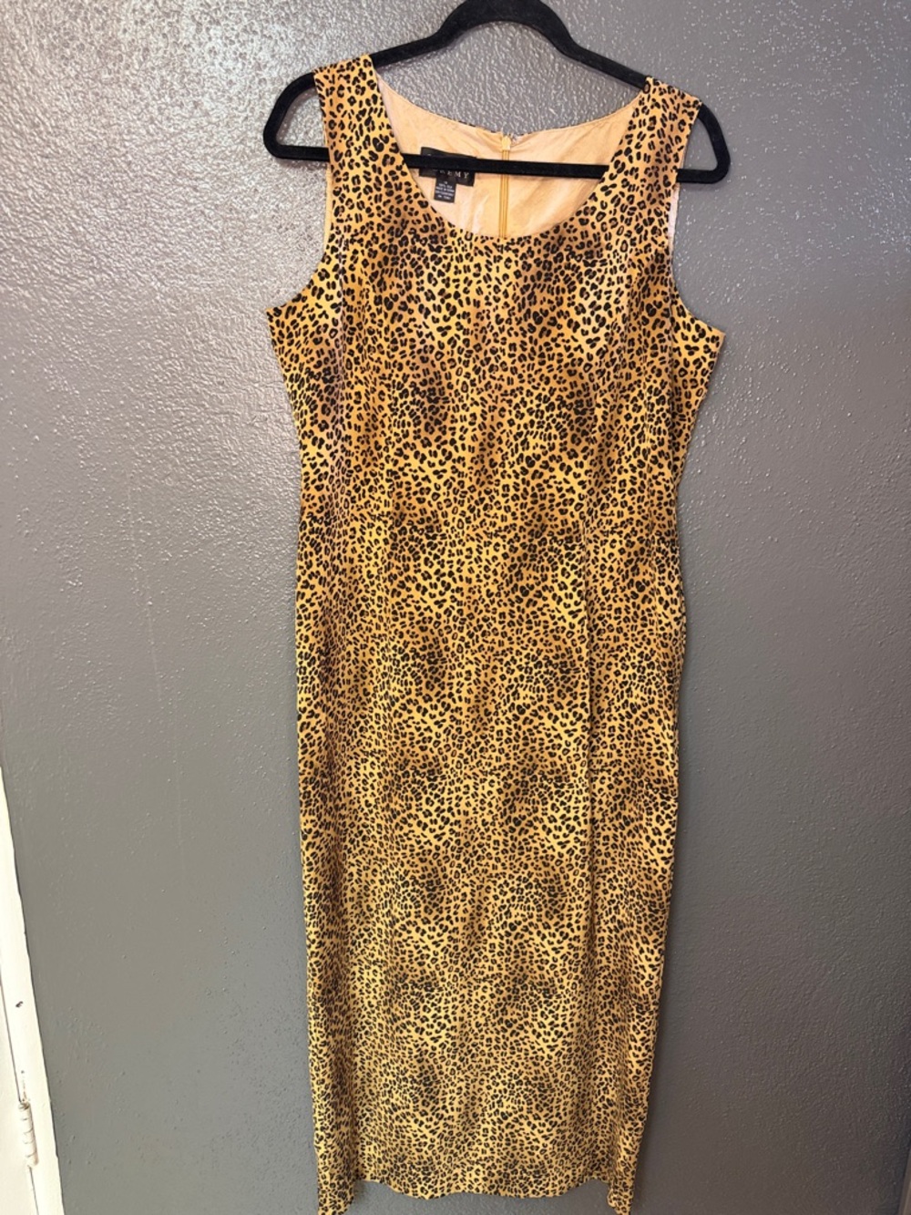 100% Silk Spenser Jeremy Yellow and Brown Leopard-Print Midi Dress